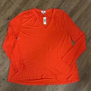 NWT Old Navy Red Print Long Sleeve Pleated Blouse, Size XL